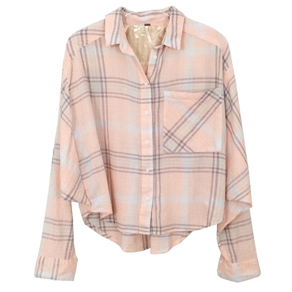 Free People Tops - Free People Cropped Plaid Batwing Cotton Top